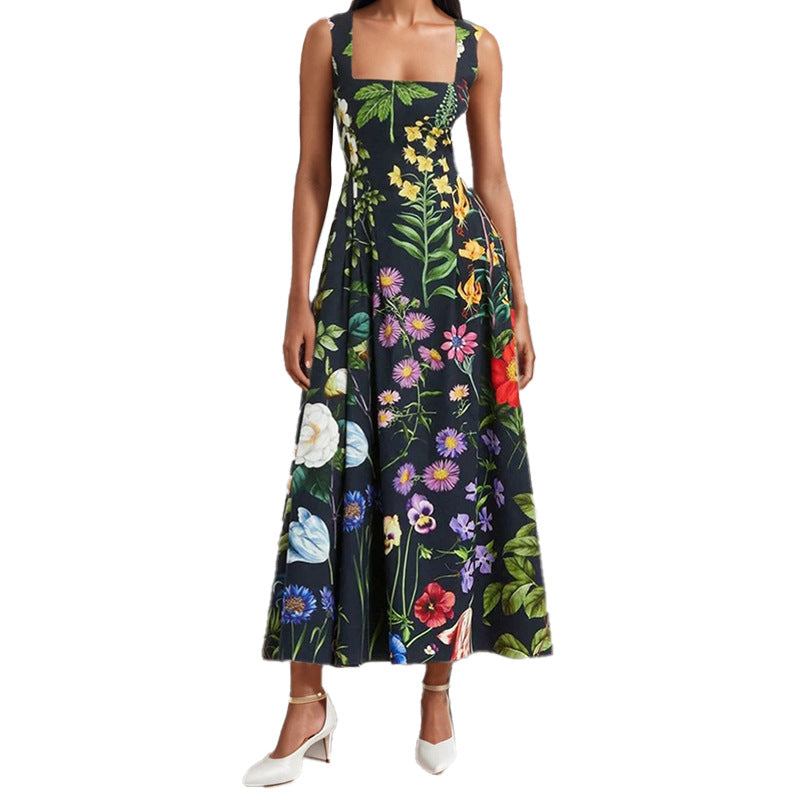 European and American foreign trade women's clothing 2025 independent station spring new temperament elegant sleeveless print sexy casual dress