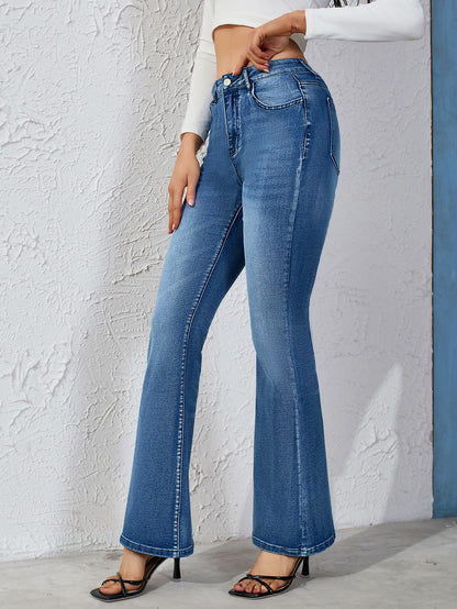 European and American foreign trade cross-border women's clothing stretchy fashion simple design sense slim fit bootcut jeans WOMEN JEANS