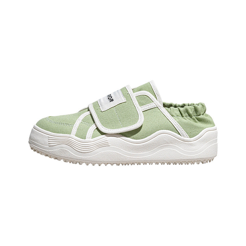 Pull back two canvas shoes women, 2025 spring platform muffin shoes, Velcro, one kick of lazy people, high-value shoes
