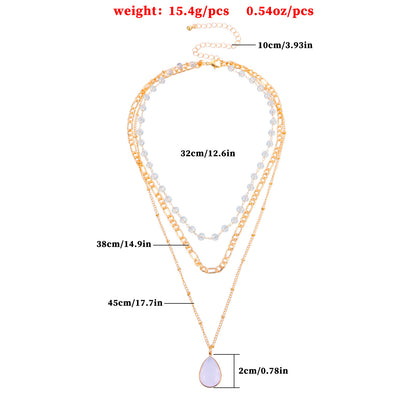 European and American cross-border jewelry multi-element protein bead crystal pendant necklace fashion three-to-one chain drop necklace