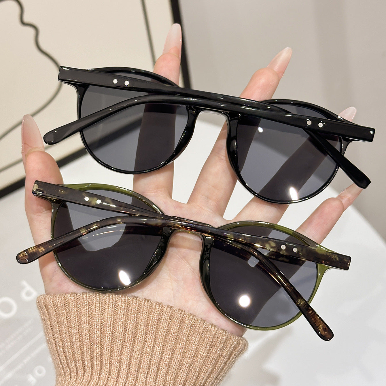 European-American style round sunglasses with UV protection tortoiseshell stud decoration, sun-blocking sunglasses for driving, high-end look