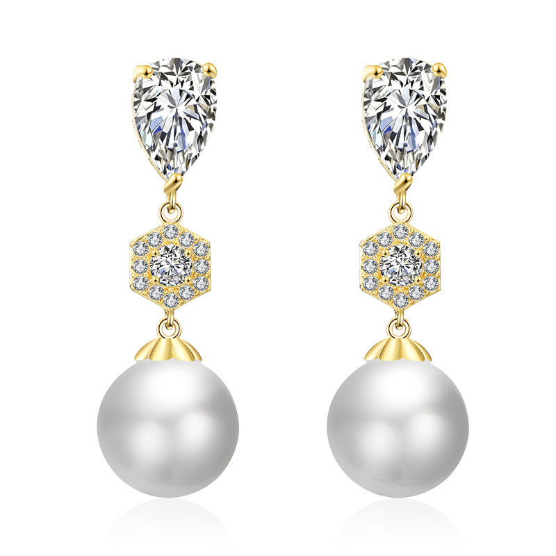 Best-selling foreign trade pearl stud earrings, zircon earrings, light luxury high-end accessories, niche designs, wedding bridesmaids