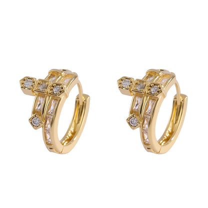 Original, European, American, exaggerated, niche, hip-hop style vintage earrings, high-end and lightly luxurious retro earrings with copper plating