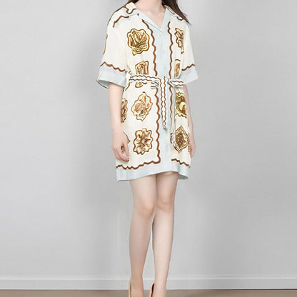 2026 spring new cross-border Amazon European and American fashion printed temperament lapel strap short-sleeved dress