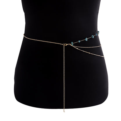 European and American cross-border jewelry bohemian natural color turquoise waist chain body accessories women's waist chain