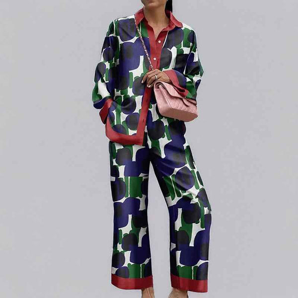 Foreign trade spring and autumn long-sleeved women's shirt set urban personality trendy brand 3D digital printing casual women's clothing 661