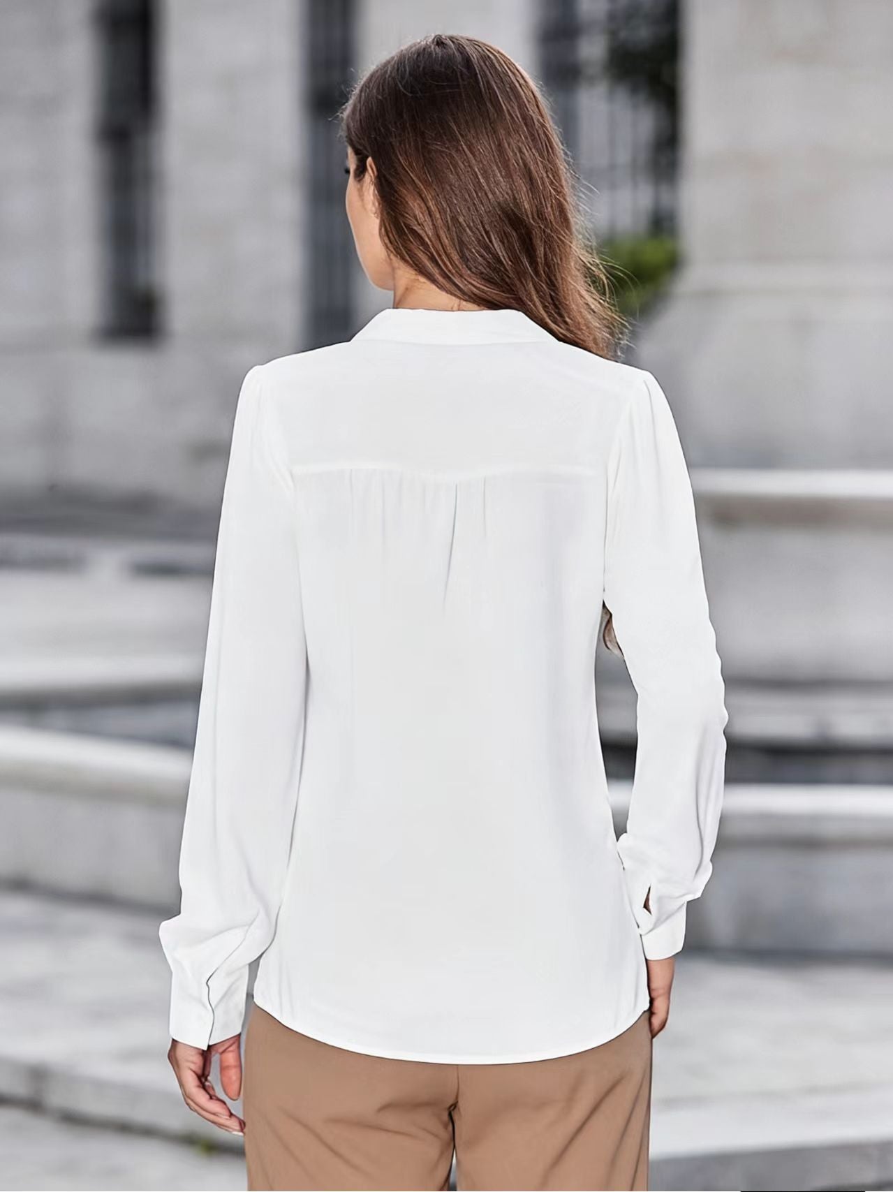 Cross-border European and American women's minimalist lapel front button long-sleeve shirt button fashion new arrival
