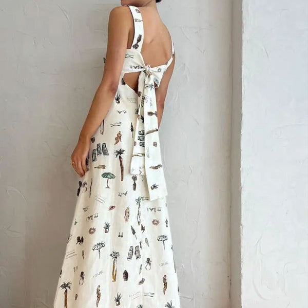 2026 Spring New Cross-border European and American Fashion Personalized Printed Suspenders Sexy Lace-up Dress Long Skirt