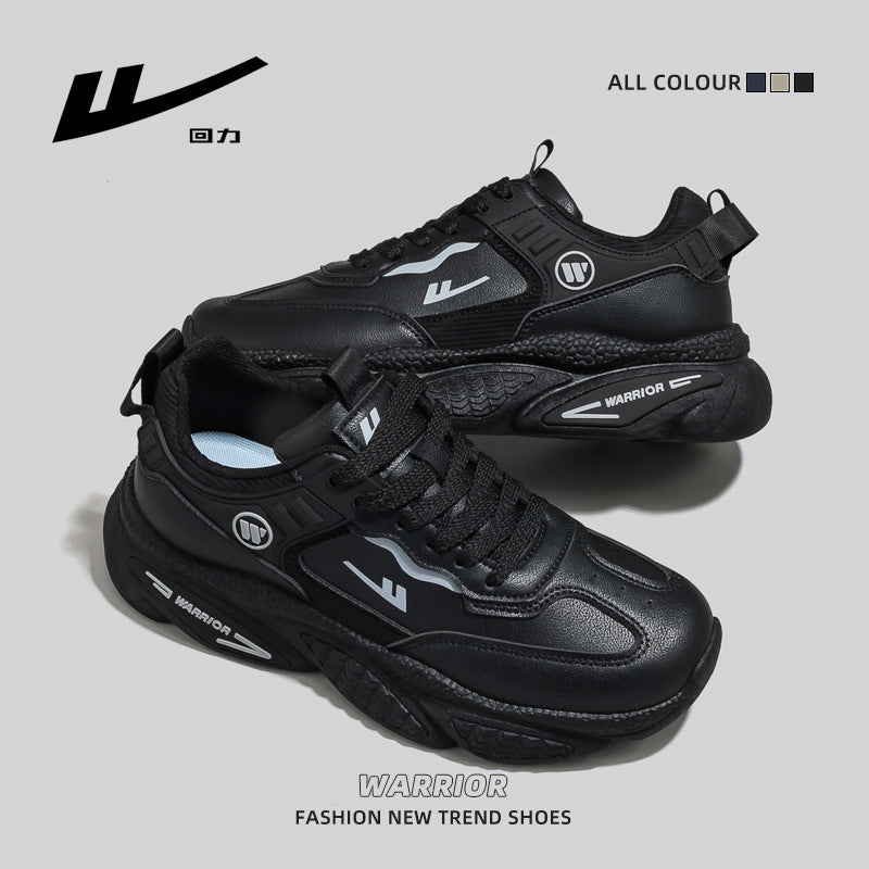 Pull-back solid leather platform shoes low top calm autumn black shoes easy to put on and take off breathable sneakers men's wholesale