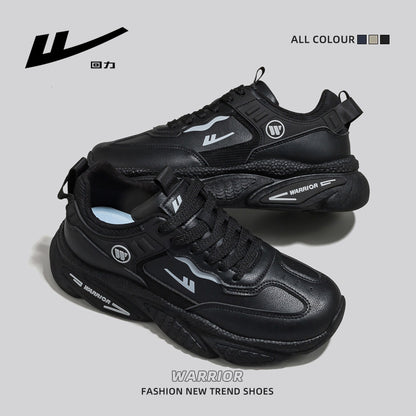 Pull-back solid leather platform shoes low top calm autumn black shoes easy to put on and take off breathable sneakers men's wholesale