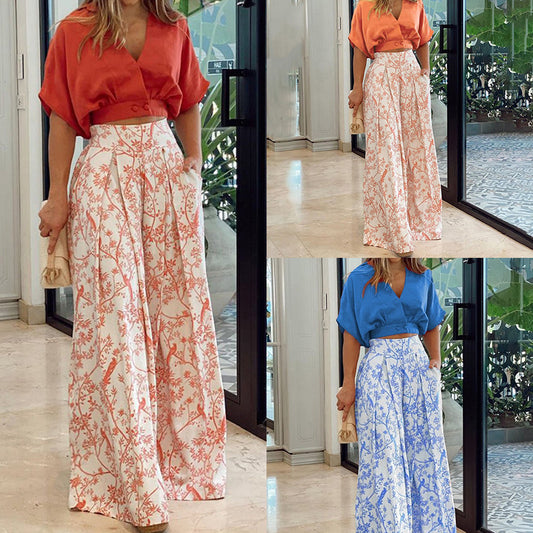 European and American women's clothing 2026 Amazon cross-border women's suit new cropped shirt short-sleeved top trousers fashion suit