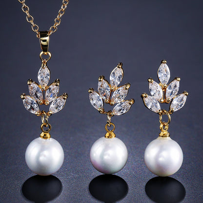 RAKOL European and American fashion bridal wedding jewelry set temperament versatile pearl pendant earrings necklace two-piece set