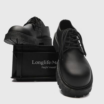 2026 Summer New Men's Casual Retro Thick-Soled Height-Increasing Derby Shoes, Formal British Style Black Wide-Foot Trendy Shoes