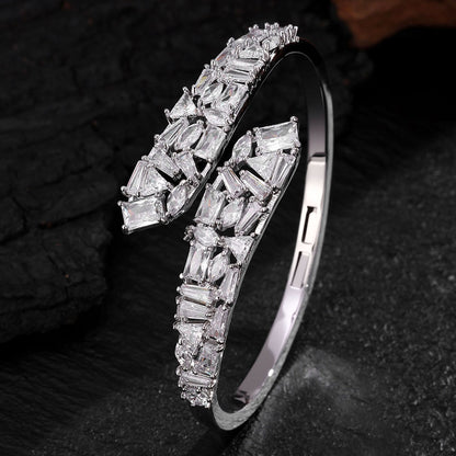 RAKOL Open Copper Zircon Semi-Setting Bracelet Diamond-Encrusted Simple Versatile Elegant Bracelet Women's Bracelet Ring Set