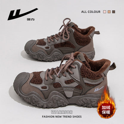Huili high-top fashion trend fleece women's shoes lace-up thick sole comfortable two cotton shoes women's retro versatile warm shoes