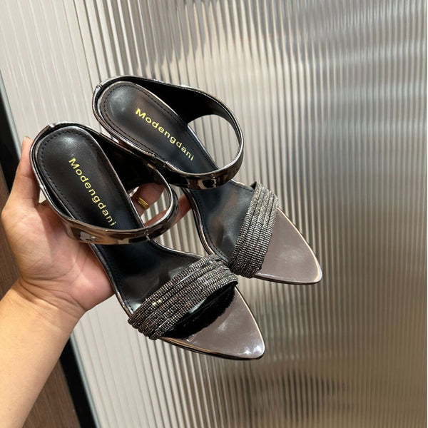 YX2026 summer new rhinestone sexy wearing horseshoe heel slippers pointed toe open-toe temperament sexy high-heeled sandals for women