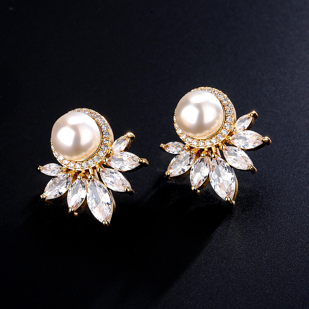 RAKOL European and American cross-border zircon earrings elegant pearl girl exquisite micro-inlaid marquise zirconia stud earrings wholesale