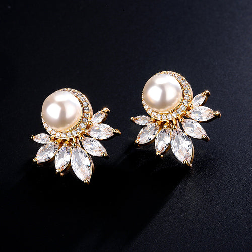 RAKOL European and American cross-border zircon earrings elegant pearl girl exquisite micro-inlaid marquise zirconia stud earrings wholesale