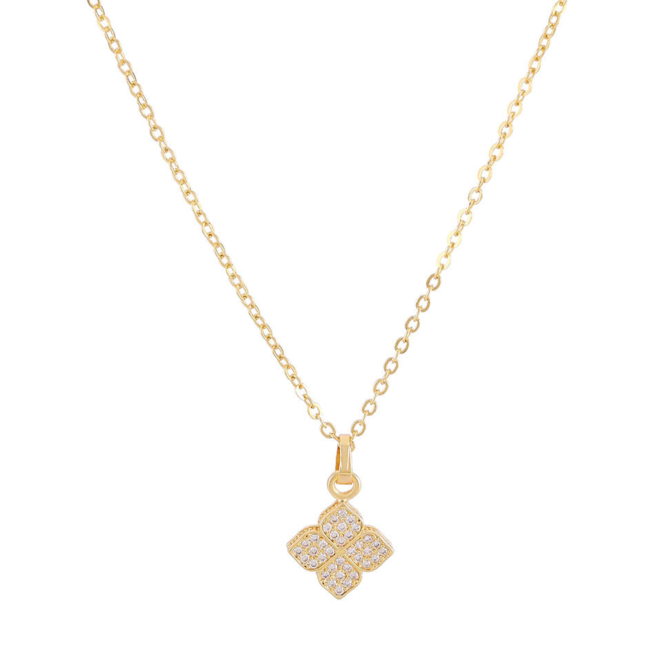 Women's Summer Four-Leaf Clover Micro-Inlaid Zircon Fashion New Versatile Necklace for Women, High-End Clavicle Chain Accessory