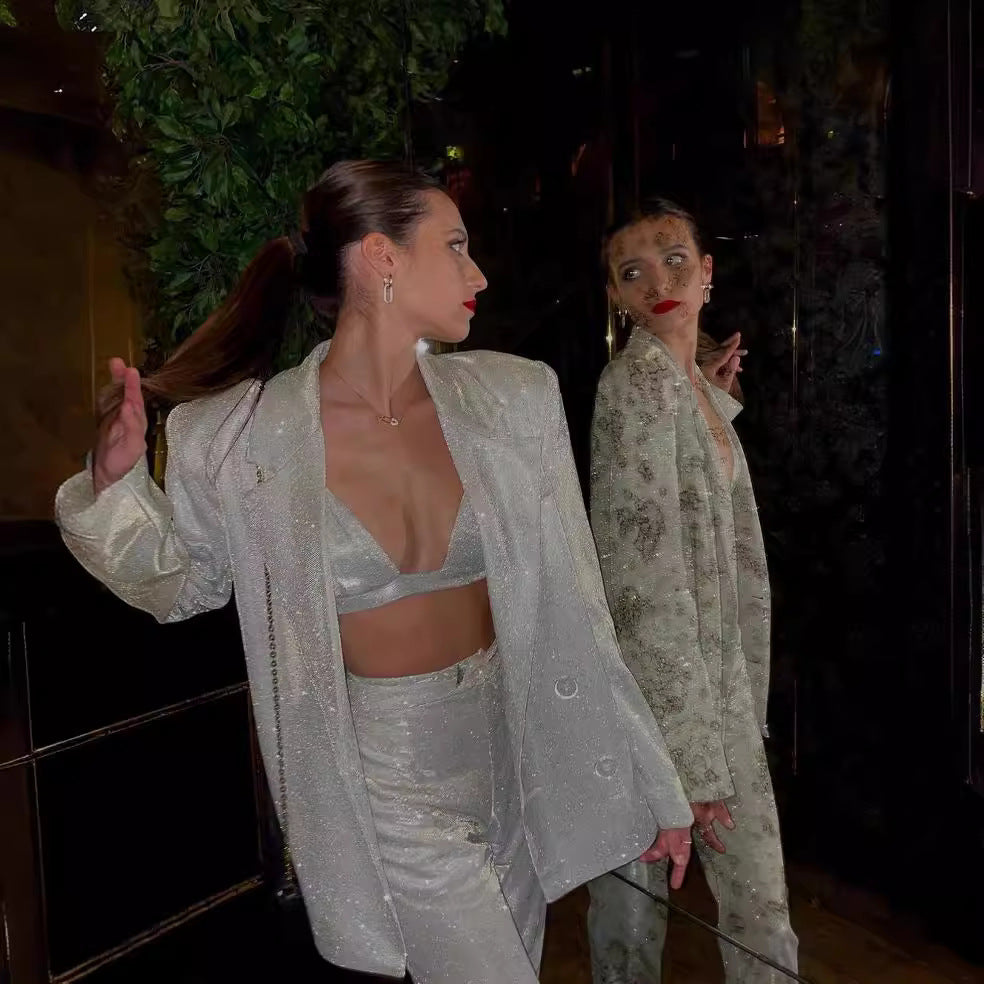 Cross-border foreign trade, spring and summer, European and American style, solid color fashion, casual three-piece set women's suit, underwear, straight-leg pants, fashionable and versatile