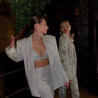 Cross-border foreign trade, spring and summer, European and American style, solid color fashion, casual three-piece set women's suit, underwear, straight-leg pants, fashionable and versatile