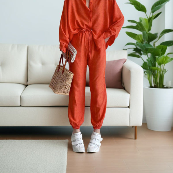 Amazon's spring 2025 European and American cross-border new temperament loose wide-leg pants shirt fashion casual suit 661