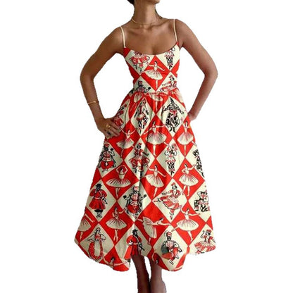 Amazon's new cross-border European and American fashion print pleated waist slip dress for spring 2026