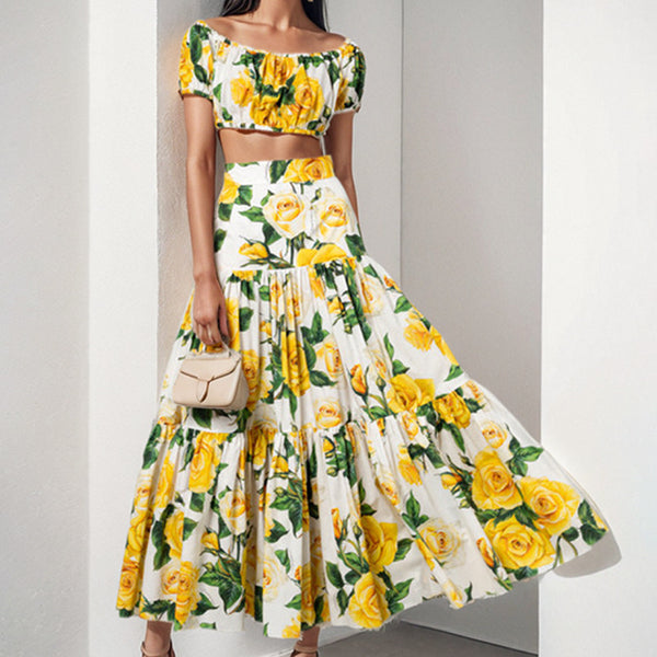 2025 new European and American clothing off-the-shoulder short bandeau top + high-waisted skirt two-piece fashion set