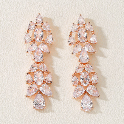 Foreign trade new waterdrop zircon stud earrings long tassel earrings, three-color full diamond earrings, niche design for women