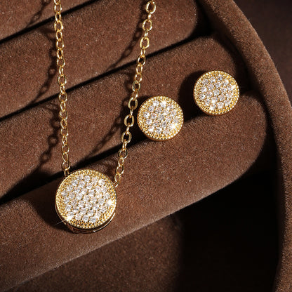 New round 14K necklace copper gold-plated zirconium o-word chain round pendant fashionable and delicate classic style jewelry women