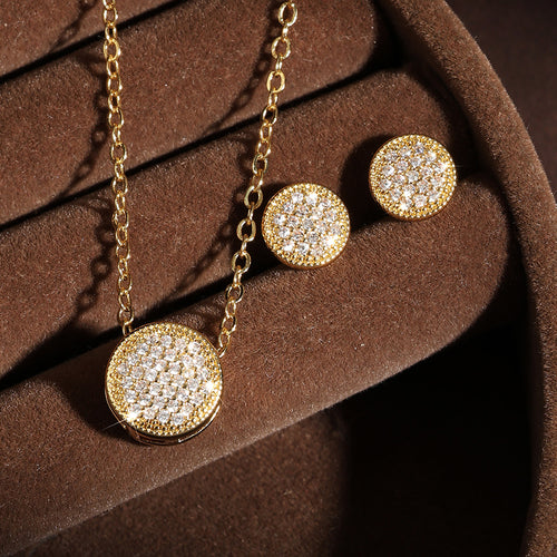 New round 14K necklace copper gold-plated zirconium o-word chain round pendant fashionable and delicate classic style jewelry women