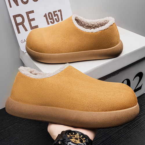 2025 Winter New Cotton Shoes, Men's Fleece-Lined Cotton Shoes, Snow Boots, Flat Shoes, Slip-on Mid-Top Warm Cotton Shoes