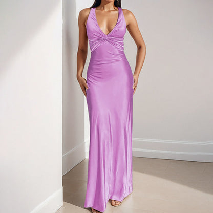 Independent station spring 2026 new cross-border women's clothing sexy V-neck pleated slim slim temperament fashion dress