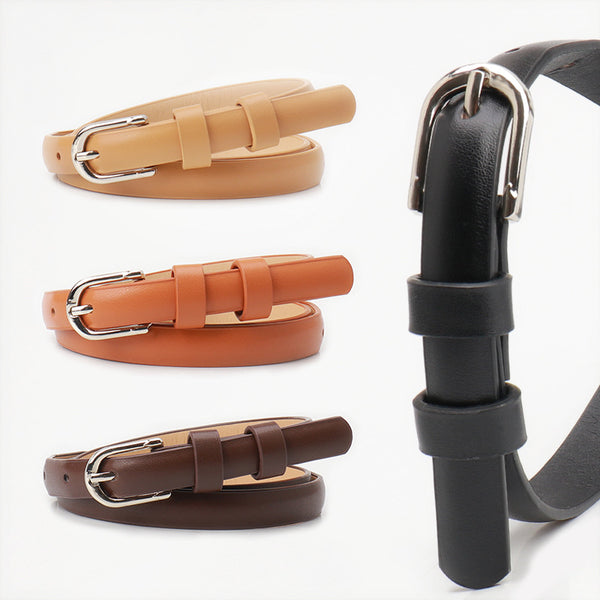 Korean version of the belt, women's versatile decoration, thin jeans, with a fashionable sense of luxury, simple style, alloy pin buckle, student belt