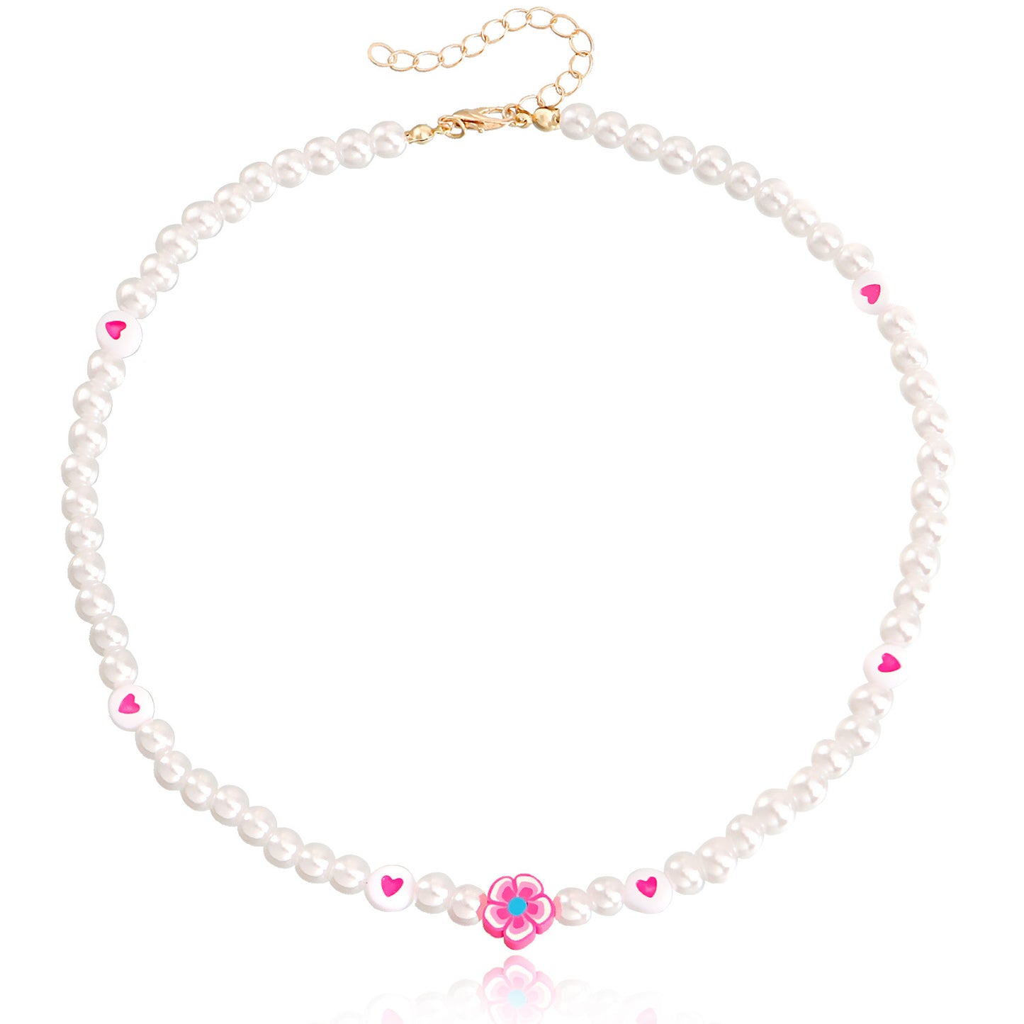 European and American cross-border jewelry, ins style, soft pottery, flowers, colorful love, imitation pearl necklaces, women's niche design, light luxury