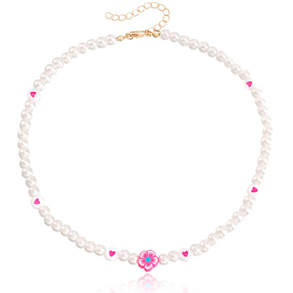 European and American cross-border jewelry, ins style, soft pottery, flowers, colorful love, imitation pearl necklaces, women's niche design, light luxury