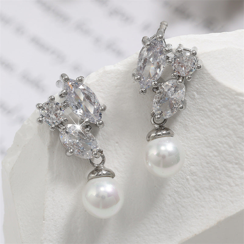 RAKOL cross-border bestselling pearl stud earrings, niche high-end earrings, simple and elegant earrings, AAA zircon earrings for women