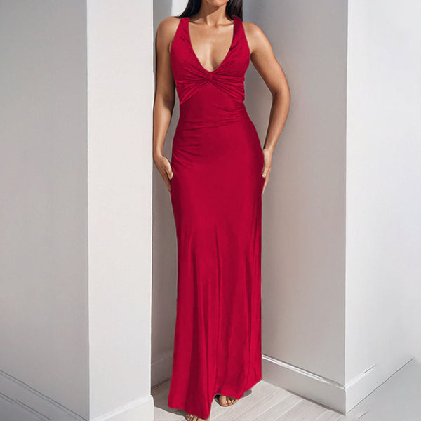 Independent station spring 2026 new cross-border women's clothing sexy V-neck pleated slim slim temperament fashion dress
