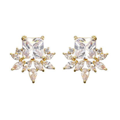 Cross-border light luxury sugar cube yellow diamond earrings, snowflake zircon earrings, niche, high-end and versatile light luxury foreign trade accessories