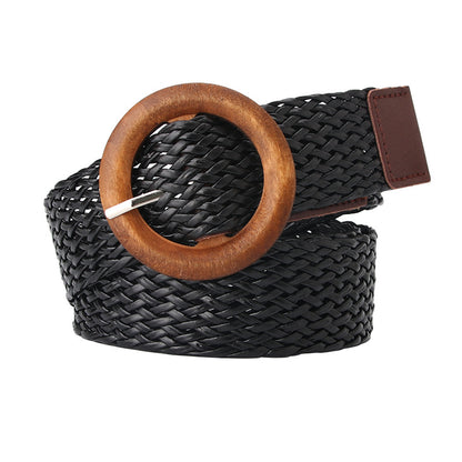 Cool belt custom ladies braided belt wooden buckle fashion versatile dress decorative belt simple pin buckle manufacturers