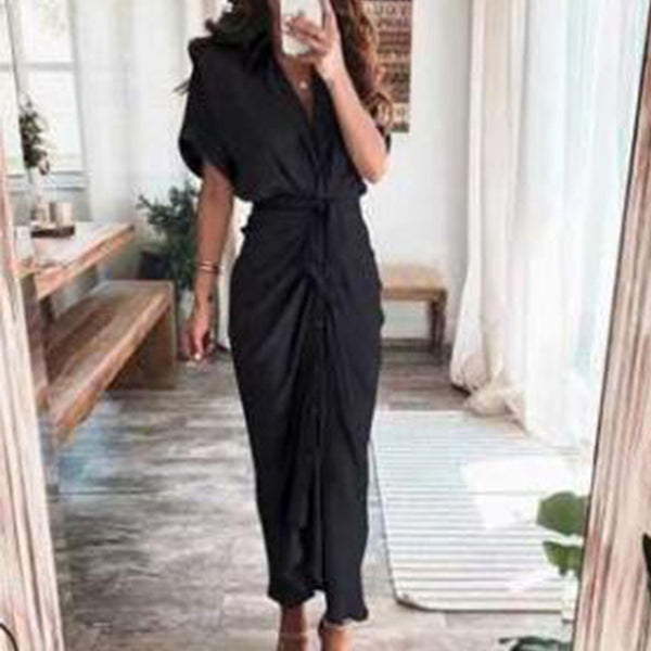 2026 Amazon Foreign Trade European and American Fashion Spring New Short Sleeve Temperament Commuter High Waist Printed Long Dress