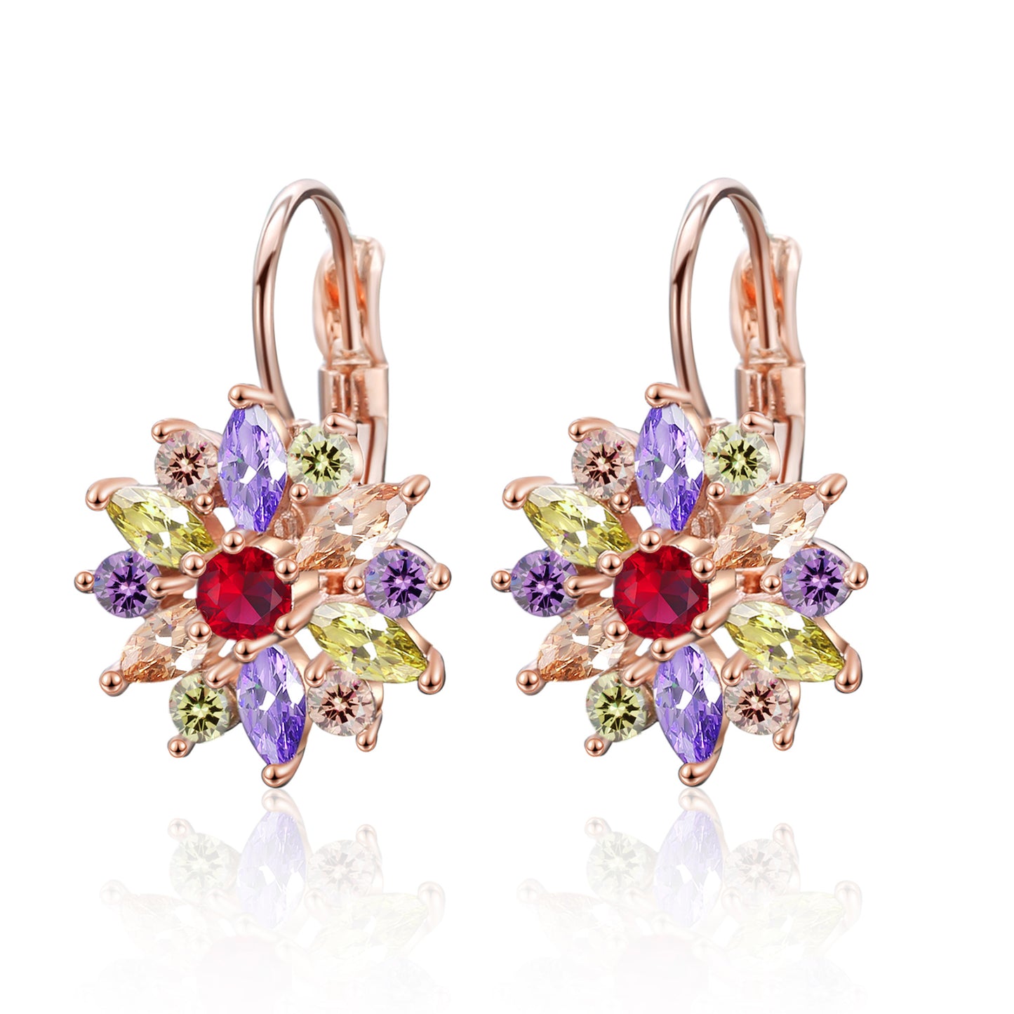 RAKOL European and American Fashion Classic Geometric Floral Colorful Zircon Earrings for Women, Personalized Simple Versatile Earrings and Studs