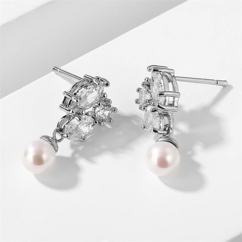 RAKOL cross-border bestselling pearl stud earrings, niche high-end earrings, simple and elegant earrings, AAA zircon earrings for women