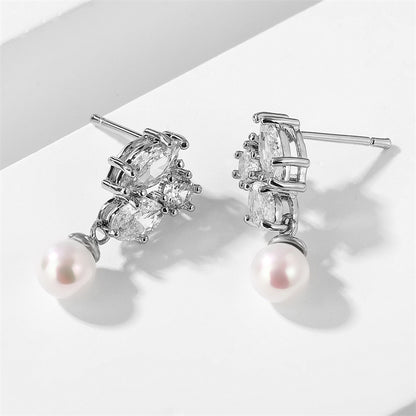 RAKOL cross-border bestselling pearl stud earrings, niche high-end earrings, simple and elegant earrings, AAA zircon earrings for women