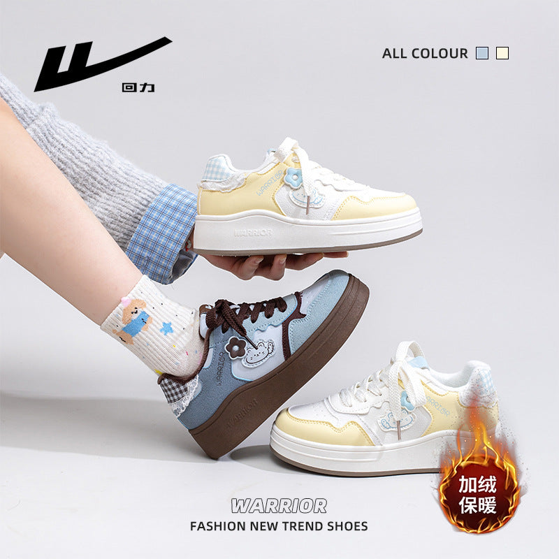 Pull-back fleece platform shoes, new color-blocked board shoes in winter, versatile cotton shoes, warm and comfortable daily commuting casual shoes