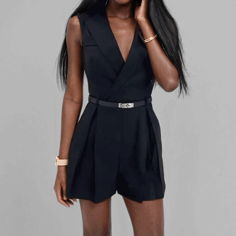 Cross-border European and American clothing 2025 spring new fashion high-waisted commuter temperament elegant suit V-neck jumpsuit