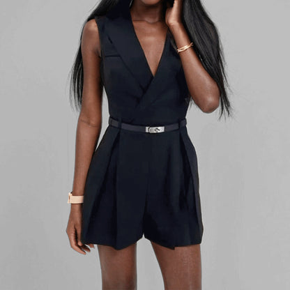 Cross-border European and American clothing 2025 spring new fashion high-waisted commuter temperament elegant suit V-neck jumpsuit