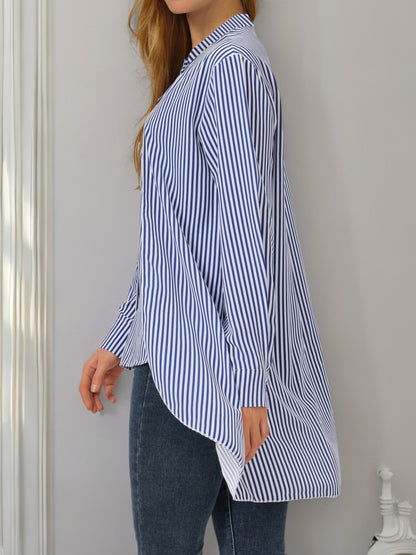 2025 cross-border Amazon European and American clothing striped fake two crew neck long sleeve shirt casual shirt comfortable