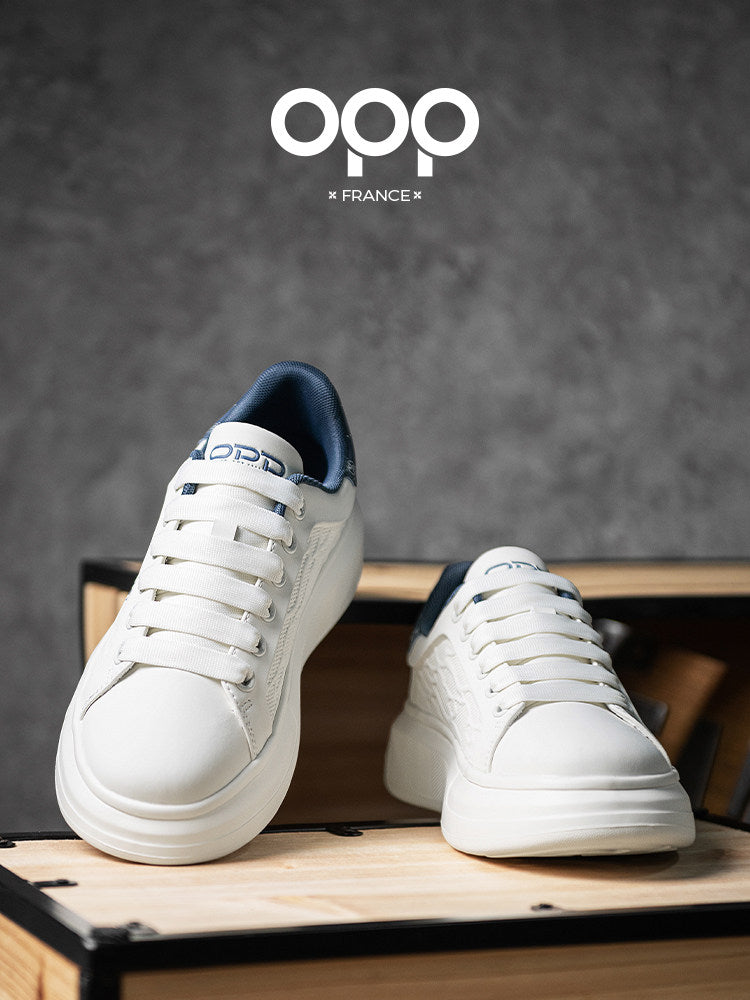 OPP men's shoes spring thick-soled versatile, light luxury high-end casual white shoes, leather sports low-top trendy board shoes