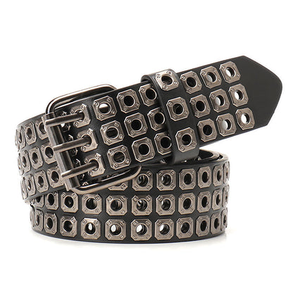 European and American belts, men's and women's unisex trends, special dark style, hollow rivet belts, female punk style, versatile jeans belts